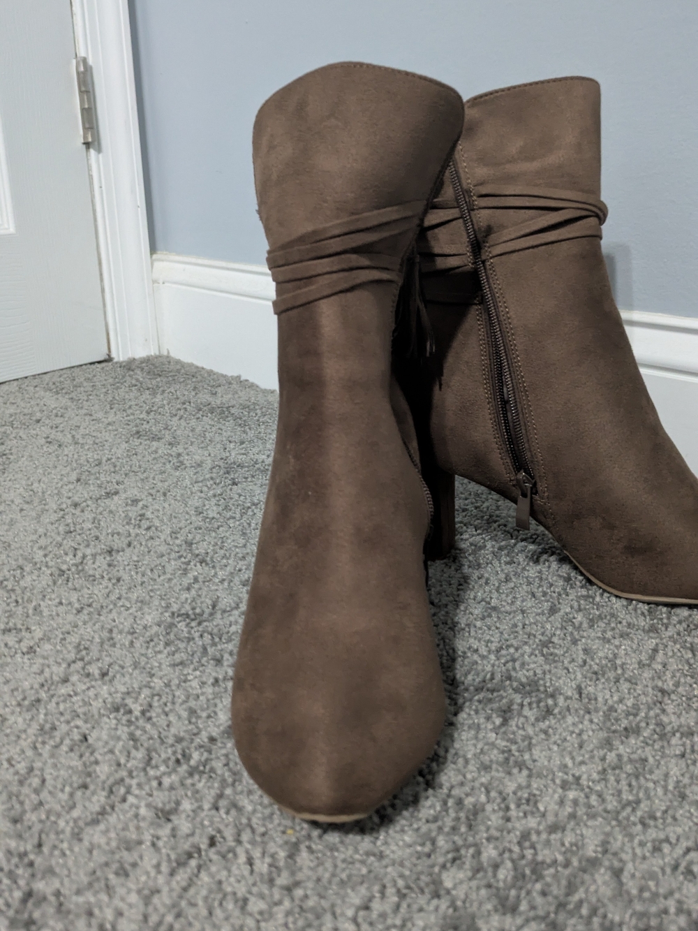 Women’s Brown Suede Ankle Boots with Side Zip